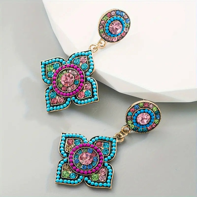 Creative Colorful Flower Design Dangle Earrings
