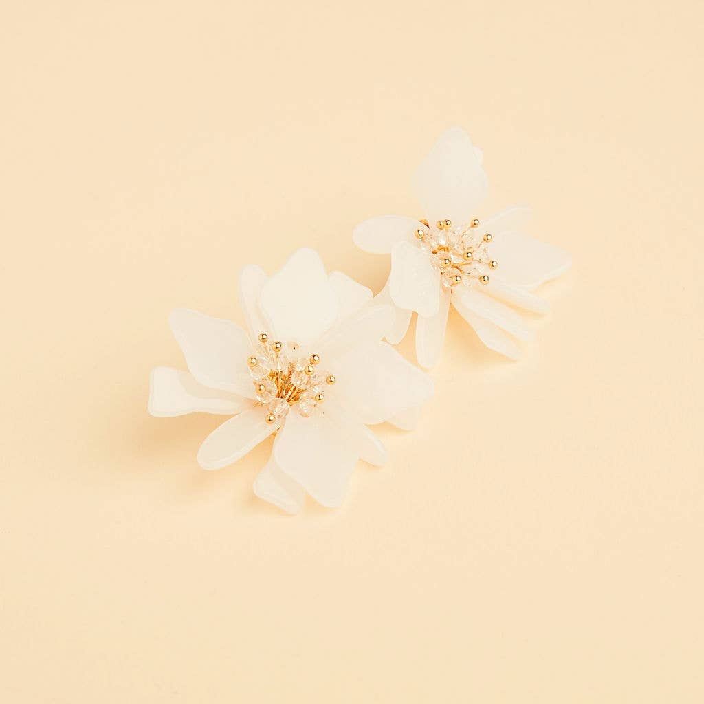 Floral White Acrylic Earrings